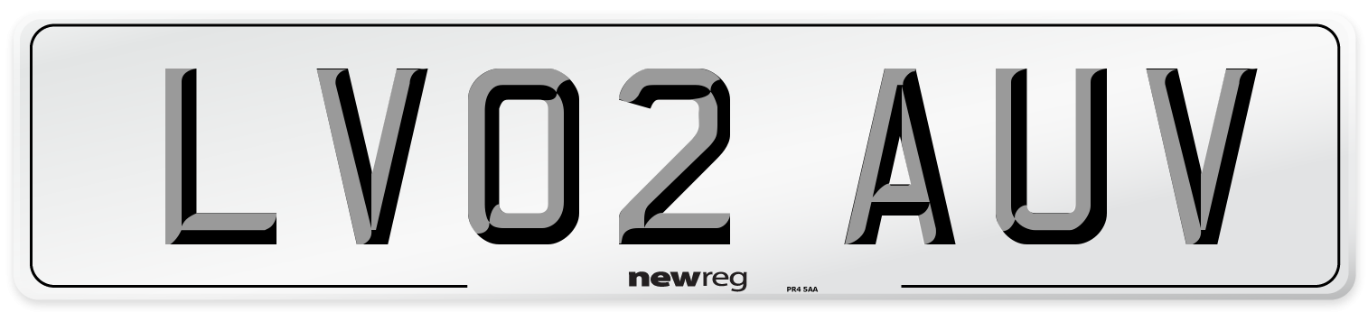 LV02 AUV Number Plate from New Reg